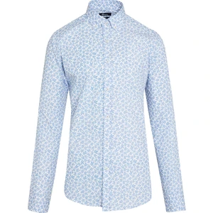 Erkek Mavi Baskılı Slim Fit Spor Gömlek