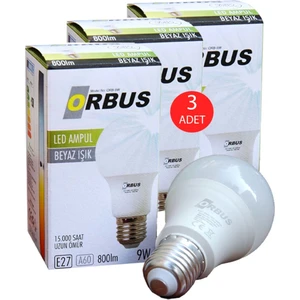 ORB-9W E27 3'lü LED Ampul Beyaz Işık