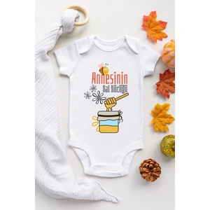 Annesinin Bal Böcüğü Desenli Kısa Kol Unisex Body