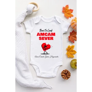 Unisex Bebek Beyaz Beni En Çok Amcam Sever Desenli Kısa Kol Body