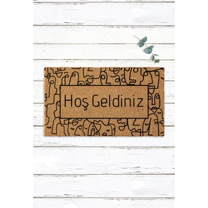 Paspas Yap Çizim Figürler ve Hoş Geldiniz Yazılı Paspas