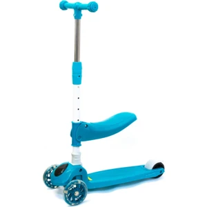 LED Işıklı 3 Tekerlekli Yükseklik Ayarlı Oturaklı Çocuk Scooter - Turkuaz