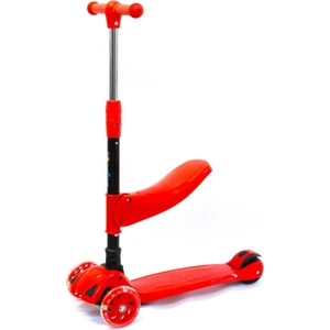 LED Işıklı 3 Tekerlekli Yükseklik Ayarlı Oturaklı Çocuk Scooter - Kırmızı