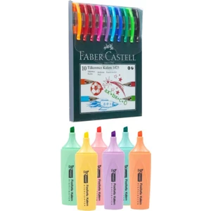 1425 Tükenmez Kalem 10 Renk  + Mikro MK-605 Pastel Fosforlu 6'lı