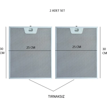 Hüda  Bosch-Beko-Arçelik-Siemens-Vestel Aspiratör Yağ Filtresi  2 Adet Tırnaksız 25X30