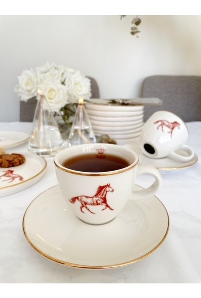 Boes Porselen Royal Serisi Porselen Çay Fincanı Çift Taraflı (1 Adet Kırmızı)