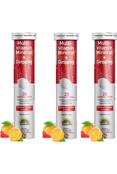Sunlife Multivitamin & Mineral + Ginseng Efervesan 20 Tablet X3 Adet
