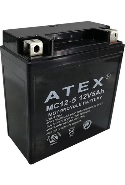 Atex Akü 12V 5A Motosiklet Aküsü (11.5X12.5X6CM) Atex MC12-5