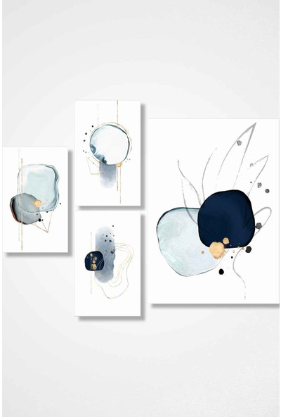 Gıftdeco Soft Mavi 4 Parçalı Dekoratif Sürreal Kanvas Tablo