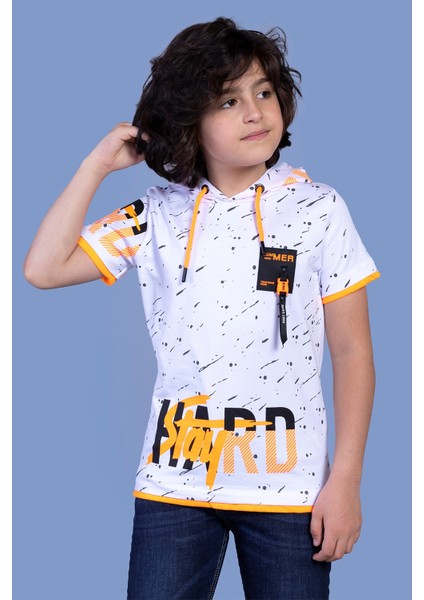 Toontoy Erkek Çocuk Kapüşonu File Detaylı Armalı Tişört