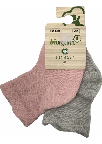 Organik Çorap Soket 2li Basic Desenli Gri - Pembe