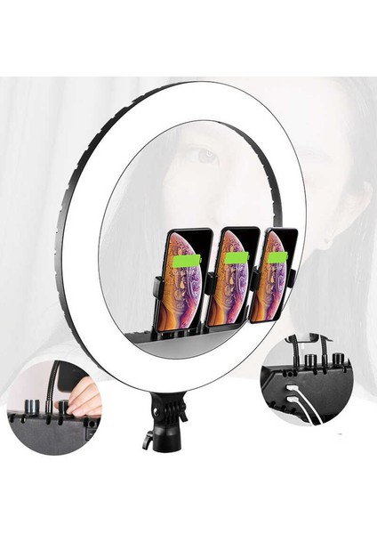 Youtuber Işığı Ring Light 45CM Çap Tiktok LED Çantalı ve Kumandalı 3 Telefon Tutucu Makyaj Güzellik 18INÇ modelleri