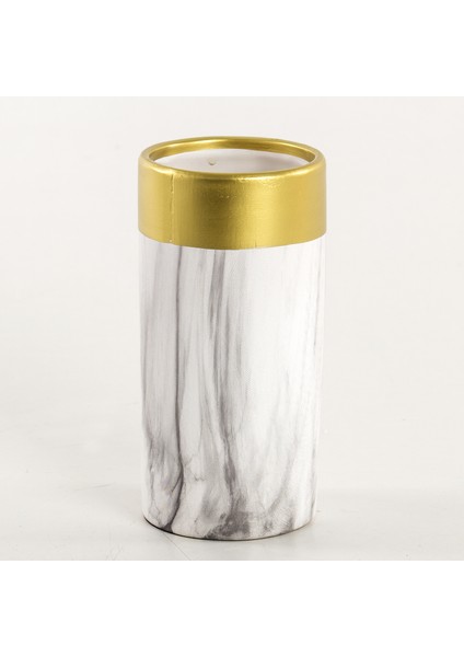 Gold/mermer Desenli Seramik Vazo 8,5X20 cm