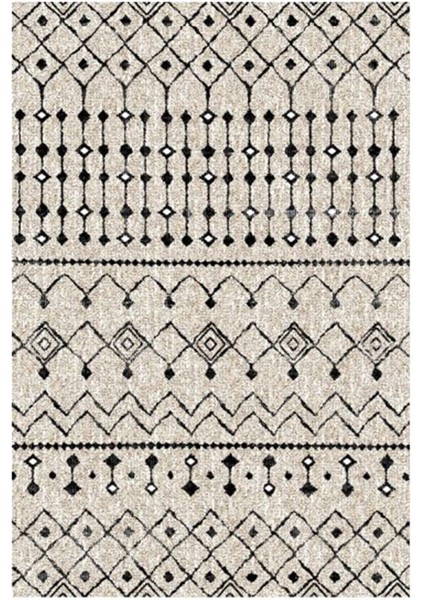 Gloria TD862 Krem Siyah Iskandinav Tarzı Dokuma Saçaklı Kilim