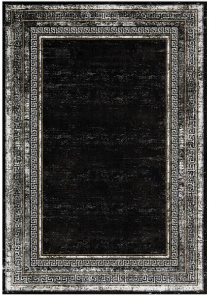 Gloria TD673 Siyah Art Deco Versace Desen Dokuma Saçaklı Kilim