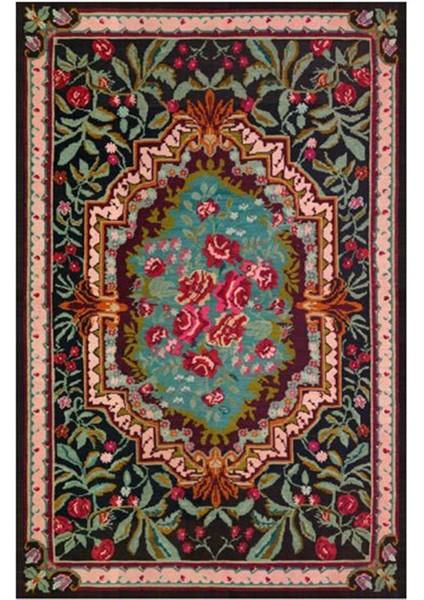 Gloria TD731 Siyah Karabağ Desen Dokuma Saçaklı Kilim