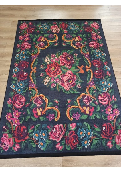 Gloria TD732 Siyah Karabağ Desen Dokuma Saçaklı Kilim