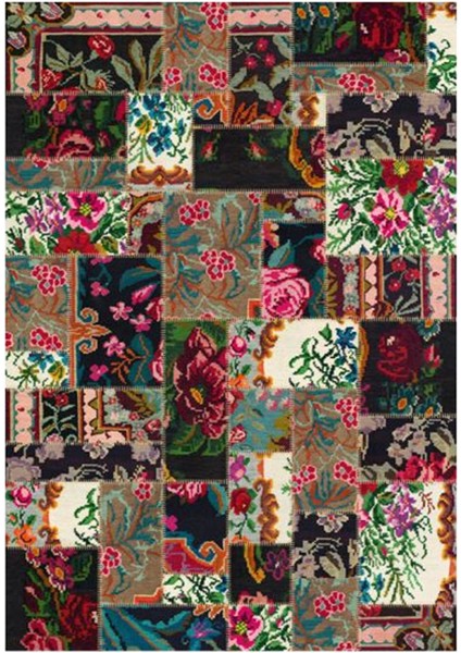 Gloria TD762 Multi Karabağ Patchwork Desen Dokuma Saçaklı Kilim