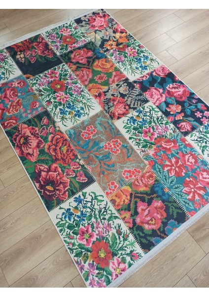 Gloria TD76602 Multi Karabağ Patchwork Desen Dokuma Saçaklı Kilim