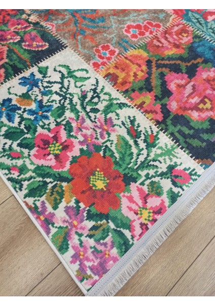 Gloria TD76602 Multi Karabağ Patchwork Desen Dokuma Saçaklı Kilim