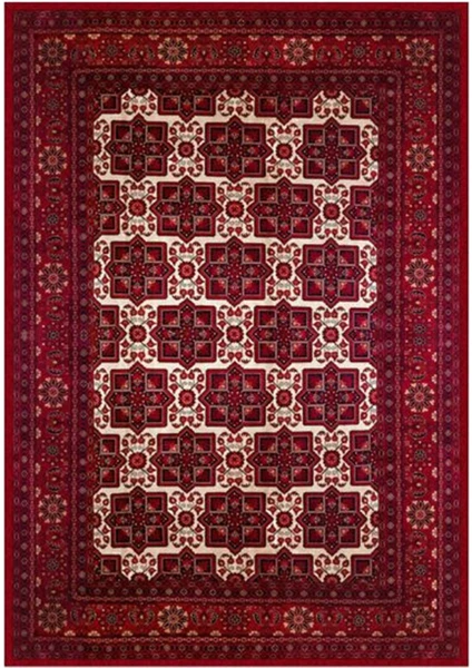 Çam Halı Gloria TD722 Bordo Afgan Desen Dokuma Saçaklı Kilim