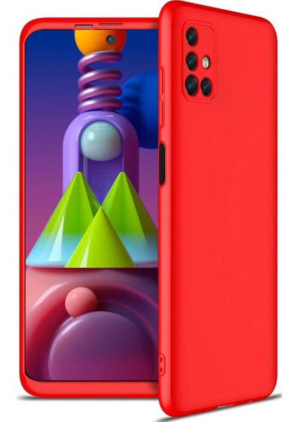 Samsung Galaxy M51 Kılıf 360 Derece Korumalı Tam Kapatan Koruyucu Sert Silikon Arka Kapak Kırmızı