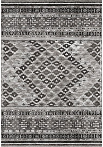Gloria TD79102 Gri Etnik Desen Dokuma Saçaklı Kilim