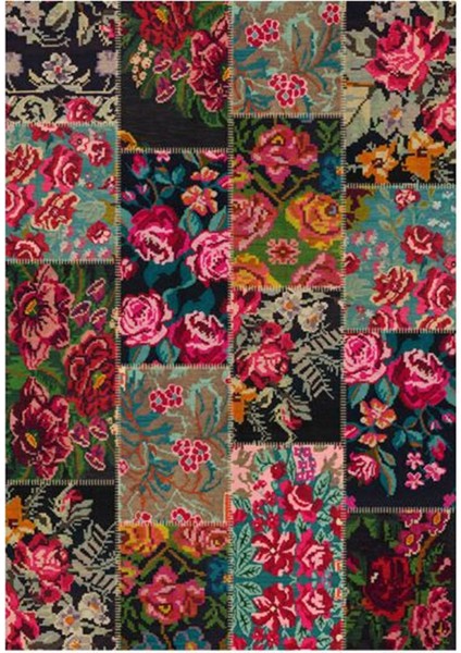 Gloria TD766 Multi Karabağ Patchwork Desen Dokuma Saçaklı Kilim