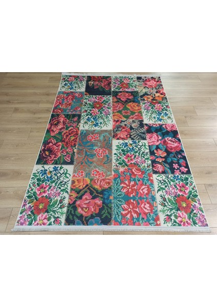 Gloria TD76602 Multi Karabağ Patchwork Desen Dokuma Saçaklı Kilim