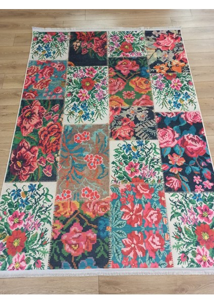 Gloria TD76602 Multi Karabağ Patchwork Desen Dokuma Saçaklı Kilim