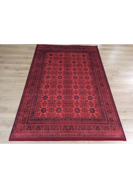 Gloria TD410 Bordo Afgan Desen Dokuma Saçaklı Kilim