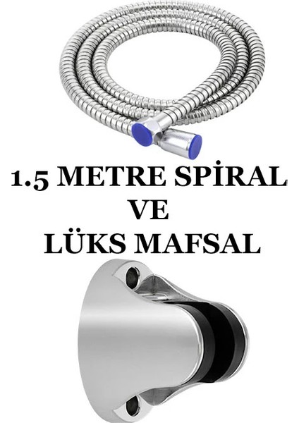 Arıtmalı Boncuklu Krom Duş Başlığı, Krom Mafsal ve Örgülü Hortum Duş Seti