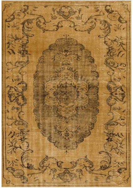 Gloria TD13104 Sarı Vintage Eskitme Desen Dokuma Saçaklı Kilim