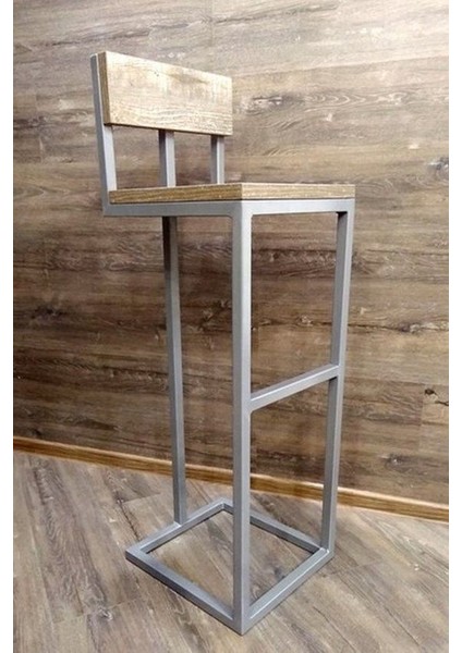 Yüksek Metal Sandalye Mutfak Taburesi Bar Taburesi Gri 1 Adet