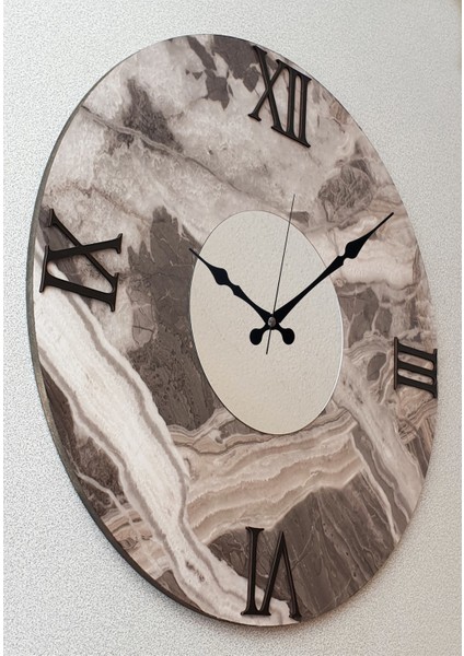 Mermer Desenli Aynalı Duvar Saati