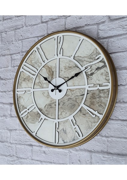 altın(Gold) Renkli Metal Kasalı Mermer Desenli Duvar Saati ( Çap 50 cm -Çap 80 cm )