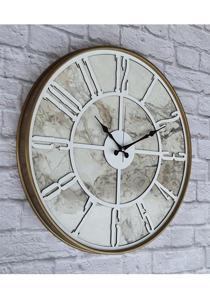altın(Gold) Renkli Metal Kasalı Mermer Desenli Duvar Saati ( Çap 50 cm -Çap 80 cm )
