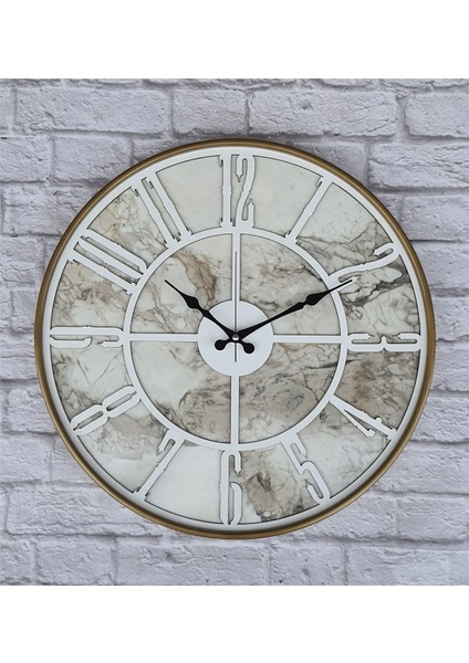 altın(Gold) Renkli Metal Kasalı Mermer Desenli Duvar Saati ( Çap 50 cm -Çap 80 cm )