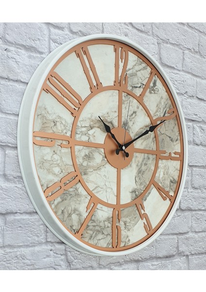 Beyaz Metal Kasalı Mermer Desenli Duvar Saati ( Çap 50 cm -Çap 80 cm )