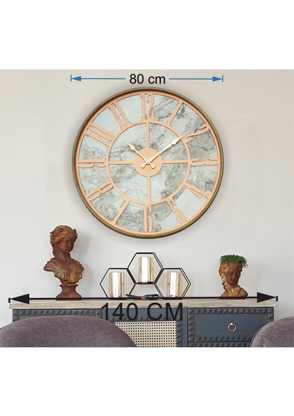 altın(Gold) Renkli Metal Kasalı Mermer Desenli Duvar Saati ( Çap 50 cm -Çap 80 cm )
