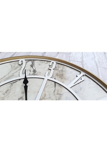 altın(Gold) Renkli Metal Kasalı Mermer Desenli Duvar Saati ( Çap 50 cm -Çap 80 cm )
