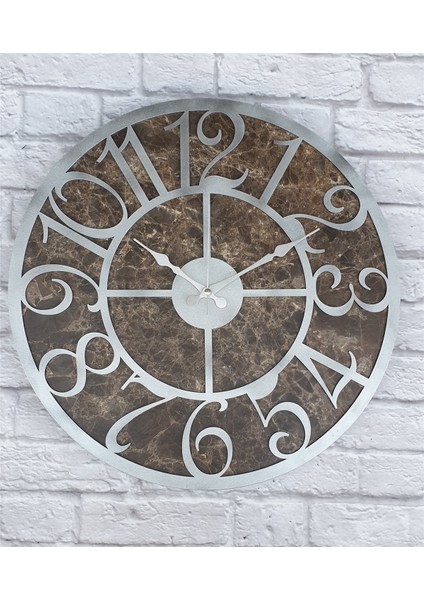 Mermer Desenli Duvar Saati Çap 50 Cm-Çap 80 cm