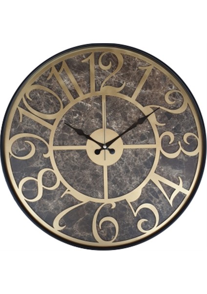 Siyah Metal Kasalı Mermer Desenli Duvar Saati ( Çap 50 cm -Çap 80 cm )