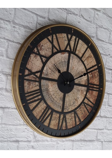 Altın(Gold) Renk Metal Kasalı Eski Dünya Haritalı Duvar Saati (Çap 50 cm - 80 cm ) modelleri