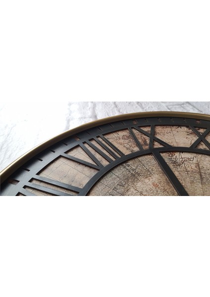 Altın(Gold) Renk Metal Kasalı Eski Dünya Haritalı Duvar Saati (Çap 50 cm - 80 cm ) indirimleri