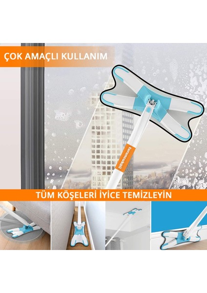 Turuncukoli Kendinden Sıkmalı x Mop Yer Duvar Cam Silme Mopu  Yedek Bezli Temizlik Fırçalı