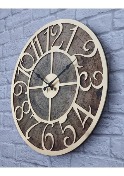 Eski Dünya Haritalı Duvar Saati 50 x 80 cm