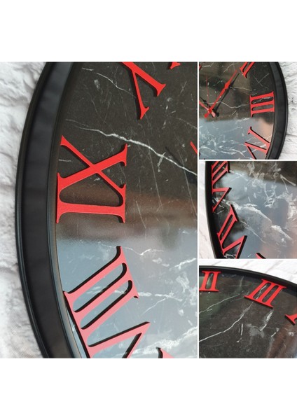 Siyah Metal Kasalı Mermer Desenli Duvar Saati 50 x 80 cm indirimleri