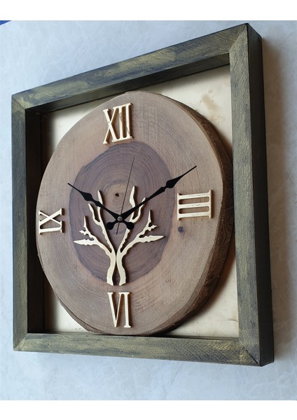 Kare Doğal Masif Ahşap Ceviz Ağacı Duvar Masa Saati 30 x 30 cm