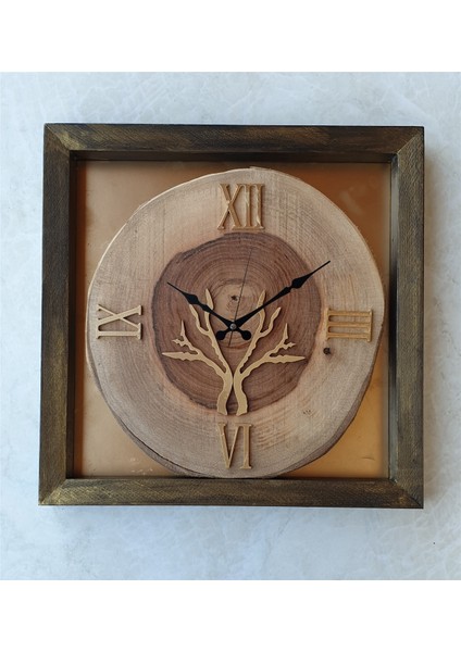 Kare Doğal Masif Ahşap Ceviz Ağacı Duvar Masa Saati 30 x 30 cm